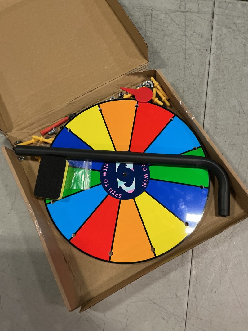 Condition photo showing New/Like New for 12 slots prize wheel,12 inch prizes spinner with stand and heavy duty base,ruleta de premios,spin the wheel for fortune spinning game carnival & engaging home parties,tradeshow. 12-inch prize wheel