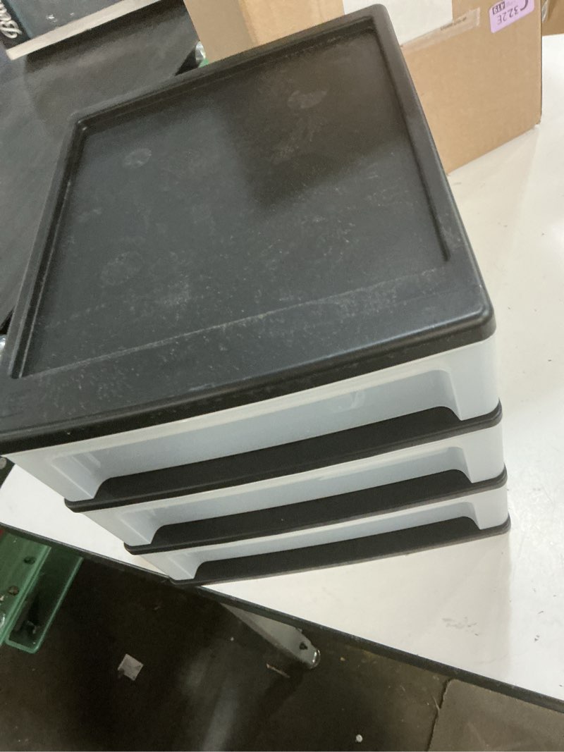 Condition photo showing Good Condition for iris usa plastic stacking desk top 3-drawer storage organizer, 1-pack, for makeup vanity nail polish bathroom stationery art craft supplies kitchen office garage and small organization, medium, black