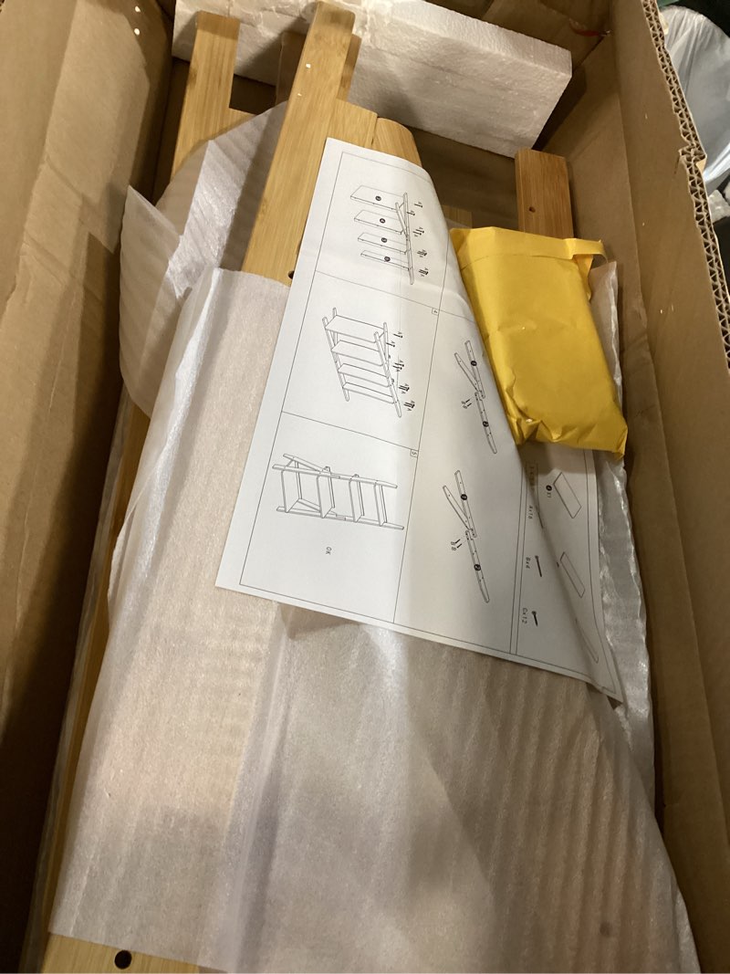 Condition photo showing Good Condition for Maydear Bamboo Ladder Shelf Bookcase, 4-Tier Leaning Bookshelf Free Standing Organizer Storage Shelves for Living Room, Bedroom, Kitchen, Home Office, Balcony, Wood Color 4 Tier Natural