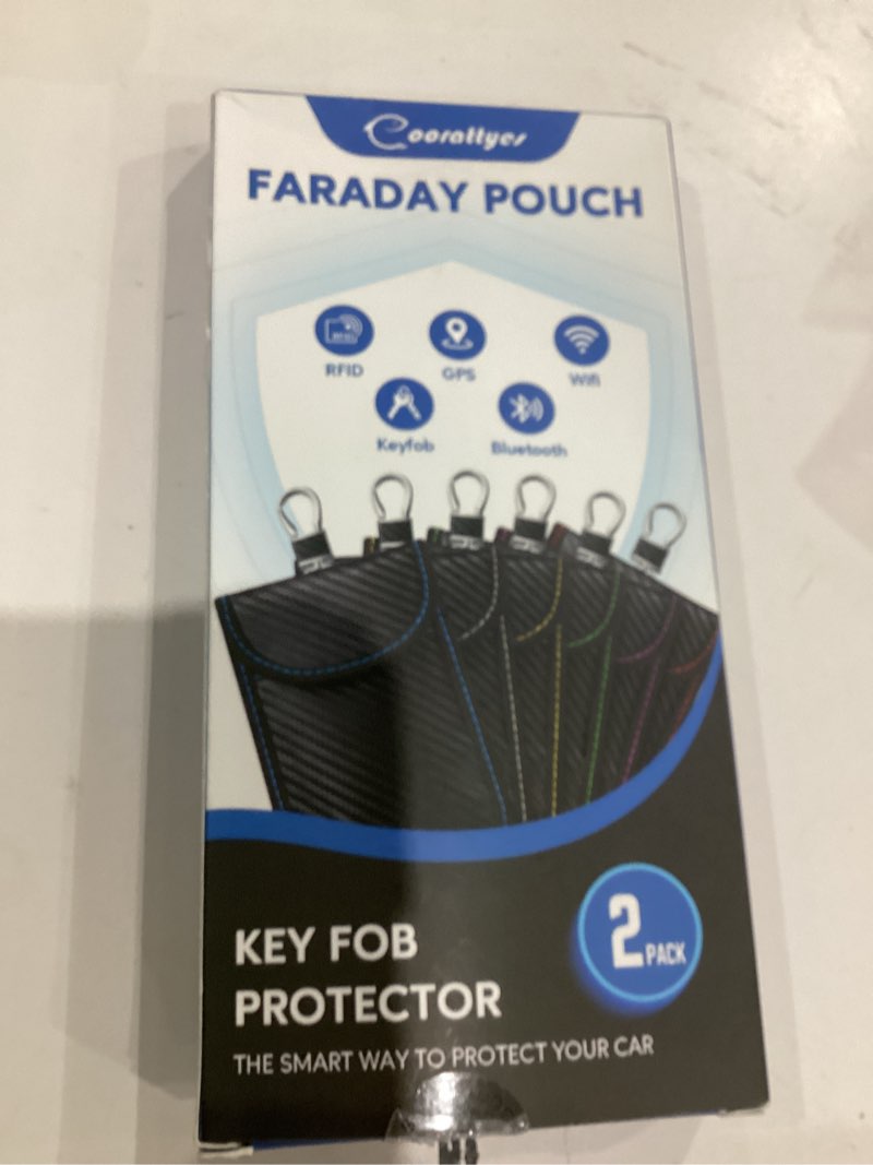 Condition photo showing New/Like New for coorattyes faraday key fob protector, 2 pack faraday bags for car keys, safe key pouch for car rfid key fob protector, signal blocking case m red and blue