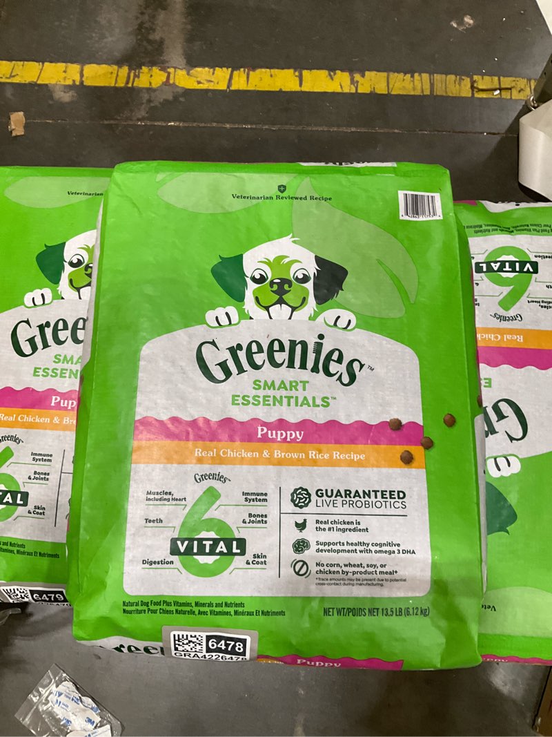 Condition photo showing New/Like New for Greenies Smart Essentials Puppy High Protein Dry Dog Food Real Chicken & Brown Rice Recipe, 13.5 lb. Bag