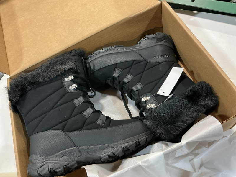 Condition photo showing New/Like New for 6.5 black lands' end expedition waterproof insulated womens snow boots, lace up or slip on winter boots for women, medium or wide width sizes 6 to 11, black, brown, blue, white or grey winter shoes 6.5 black max