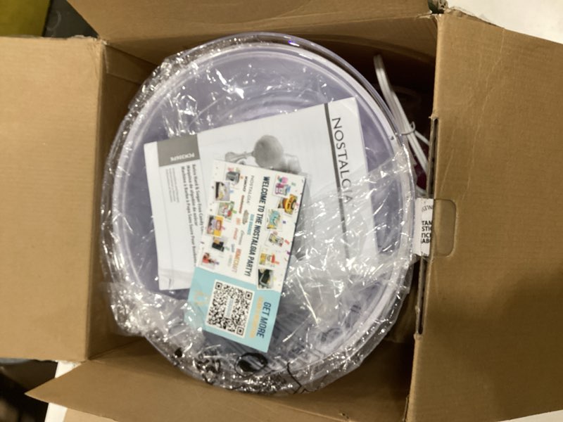 Condition photo showing As Is for Nostalgia Vintage Hard and Sugar Free Candy Countertop Cotton Candy Maker, Includes 2 Reusable Cones And Sugar Scoop – Pink