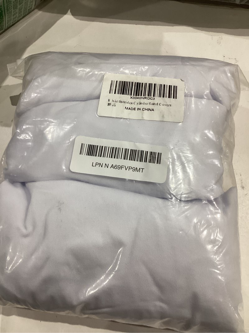 Condition photo showing Good Condition for Cylinder Stand Covers for Party 3Pcs Spandex Cylinder Pedestal Stand Covers Cylinder Plinth Stand Cover for Party Backdrop Decor Baby Shower Birthday Wedding, White
