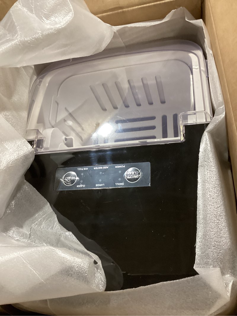 Condition photo showing Good Condition for newbulig ice makers countertop with handle, portable ice machine, 9 bullet ice cubes in 6 mins, 26lbs in 24hrs, auto-cleaning, with basket and scoop, for home, kitchen, rv, camping,black