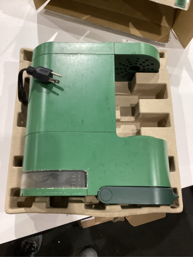 Condition photo showing As Is for keurig k-mini single serve k-cup pod coffee maker, 6 to 12oz brew size, with cord storage, perfect for small spaces, evergreen