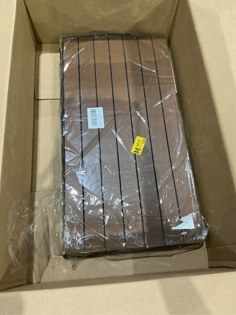 Condition photo showing As Is for wadile peel and stick wood slat wall panels 12"x24" decorative pvc wooden panel soundproof self-adhesive for living room bedroom accent wall (not real wood)– 10 pack 10 pack dark brown