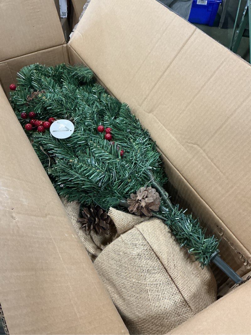 Condition photo showing New/Like New for 4ft Pre-lit Christmas Tree,Artificial Pine 300 PVC Branches Tips with 20 Red Berries & 20 Pinecone & 100 LED Lights & Burlap Wrapped Base Decor Xmas Tree Green 4ft