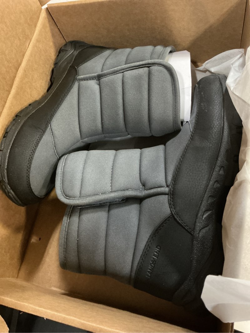 Condition photo showing New/Like New for lands' end expedition insulated winter boots for men, lace up or slip on waterproof mens snow boots, medium or wide width men's shoes size 8 to 13, black, brown, green or grey 9 dark grey