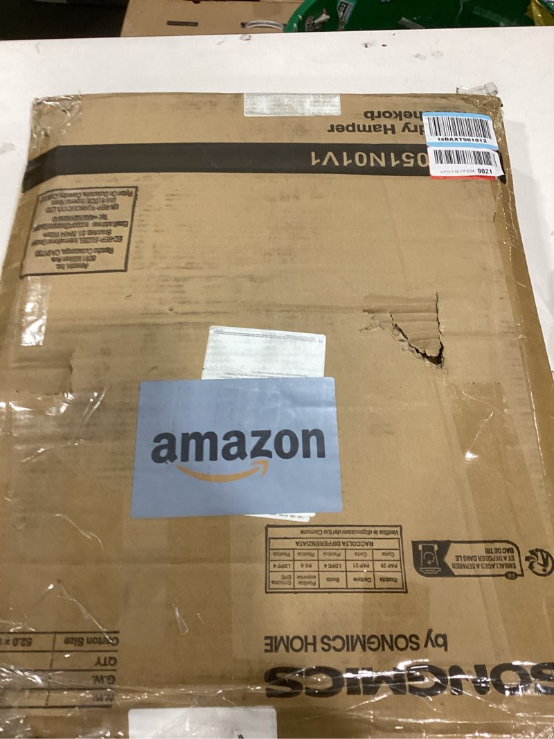 Condition photo showing New/Like New for SONGMICS Laundry Hamper with Lid, 23.8 Gallon (90 L) Synthetic Rattan Clothes Laundry Basket with Lid and Handles, Foldable, Removable Liner, Goose Yellow ULCB51NL Goose Yellow 90 L