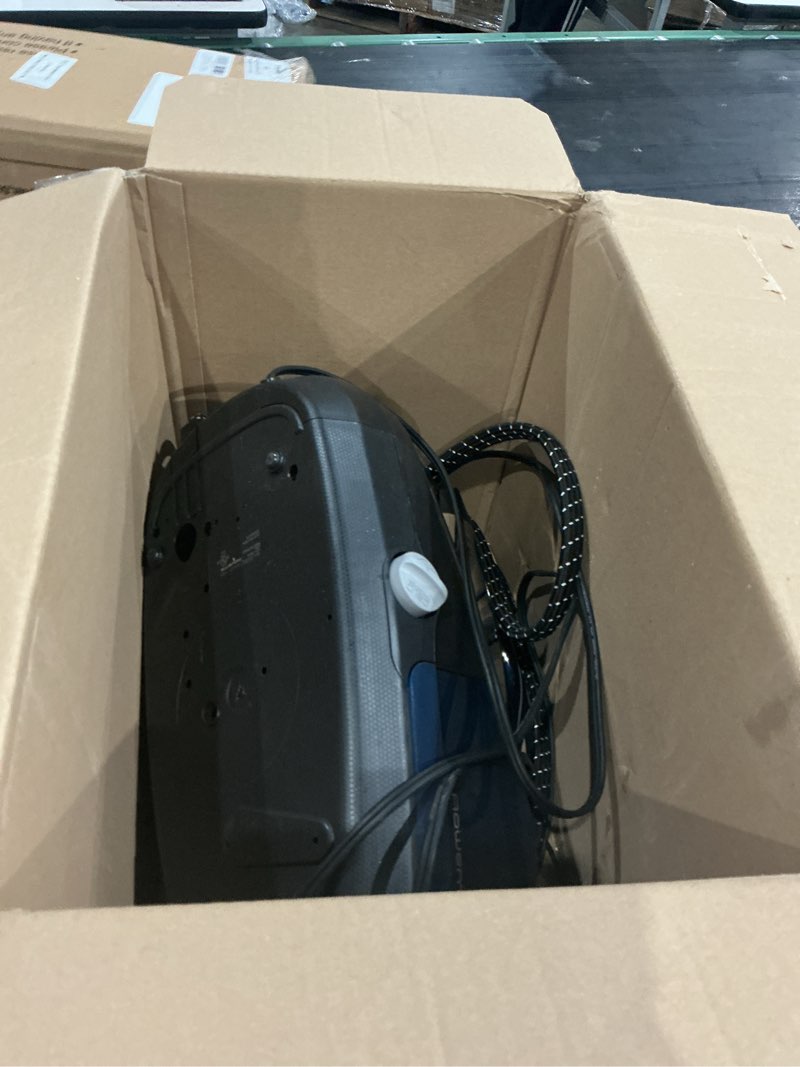 Condition photo showing As Is for rowenta steam station, stainless steel soleplate, professional iron steamer for clothes, 1.1l removable tank, fast heat up, 1800 watts, blue clothes iron, dg8624 xl steaming sessions - high pressure steam