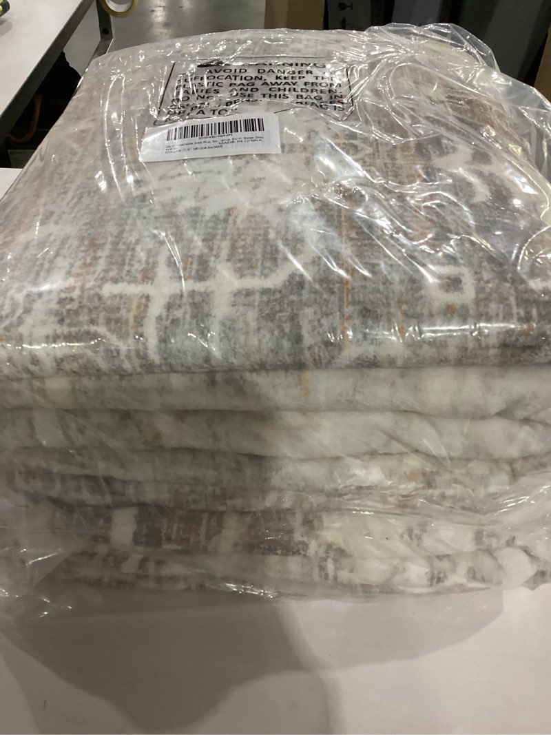 Condition photo showing New/Like New for dexi area rugs for living room, 8x10 washable low pile vintage traditional rug for bedroom, non slip large indoor carpet for dining office nursery, light grey 8' x 10' (rectangular) light grey