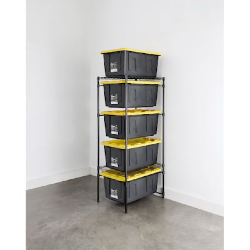  project source 23.3-in w x 31.4-in d x 68-in h 5 -tier black metal wire storage bin rack