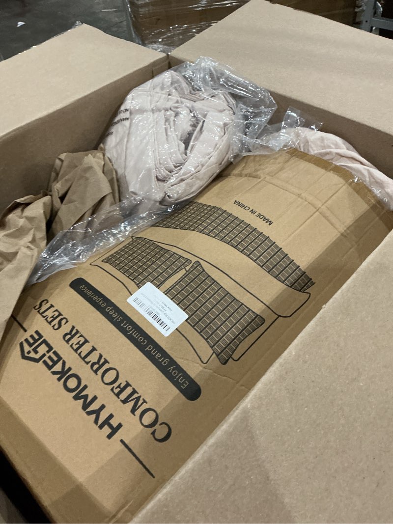 Condition photo showing As Is for hymokege beige queen comforter set seersucker 7 pieces, all season luxury bed in a bag for bedroom, bedding set with comforters, sheets, pillowcases & shams queen(88"x 88") beige