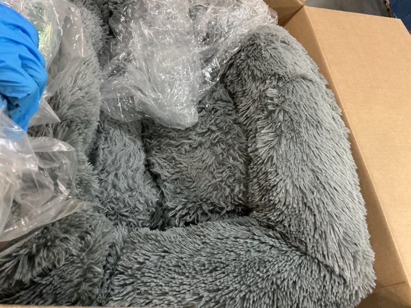 Condition photo showing Good Condition for best friends by sheri original calming donut dog and cat bed, shag faux fur, gray, (30in x 30in) - anxiety relief for pets up to 45 lbs gray shag medium