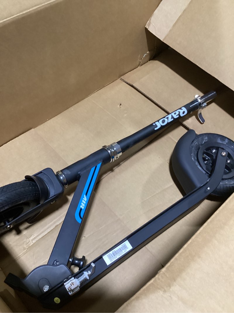 Condition photo showing Good Condition for folding kick scooter with suspension for adults and teens – adjustable handlebar – big 200mm wheels – lightweight frame – 250lbs capacity – madd gear metro cruise 250 black / blue