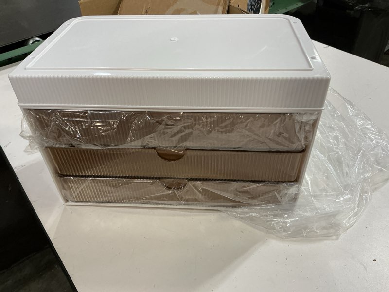 Condition photo showing Good Condition for caktraie bathroom organizers and storage - 3 drawers 2 tier makeup organizer, cosmetic storage drawer for dresser countertop and bathroom vanity for large skincare, perfume, clear