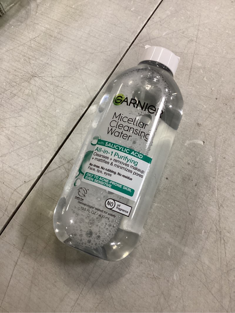 Condition photo showing New/Like New for Garnier Micellar Water with Salicylic Acid, All-in-1 Mattifying Facial Cleanser and Makeup Remover for Oily and Acne Prone Skin, 13.5 Fl Oz Unscented 13.5 Fl Oz (Pack of 1)