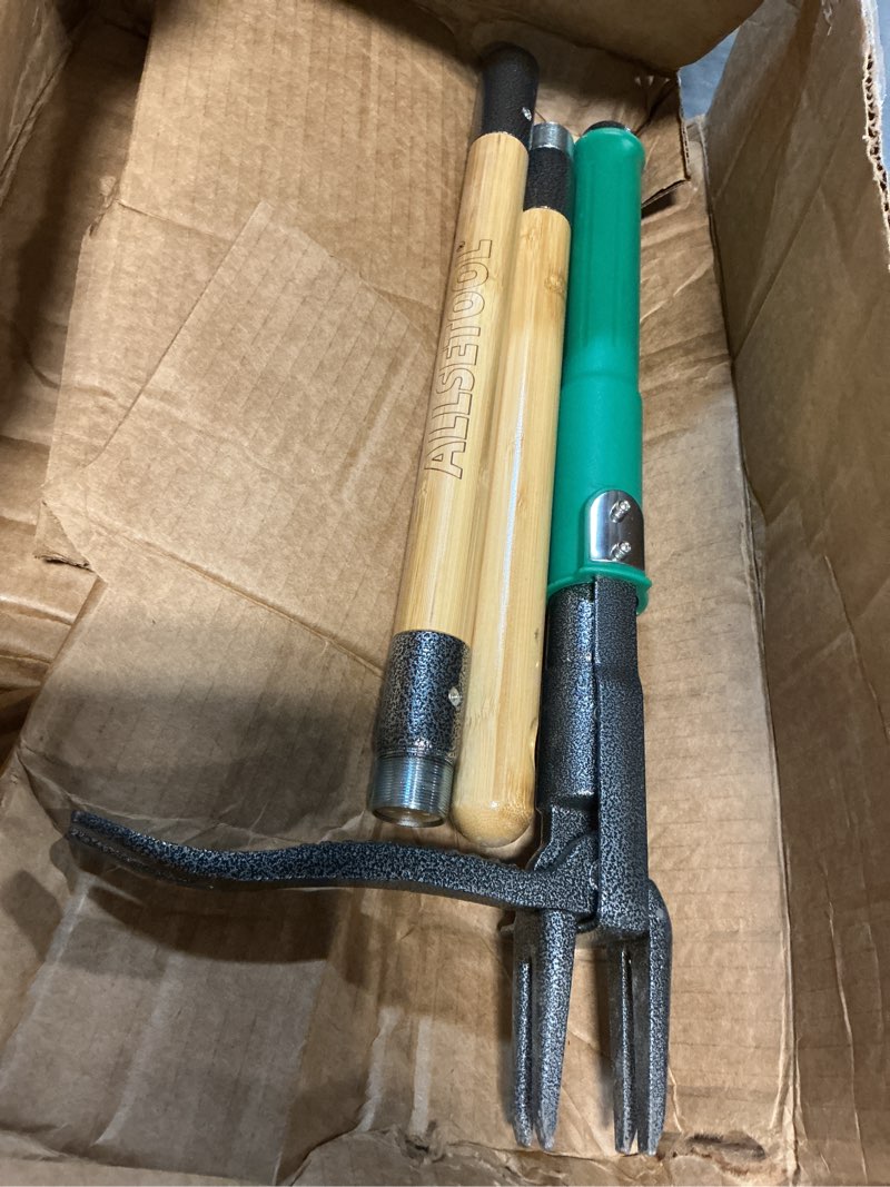 Condition photo showing Good Condition for weed puller tool with 2 weed eject feature, 43.7in stand up dandelion remover tool, real bamboo handle and metal 4 claw & foot pedal, heavy duty garden weeder