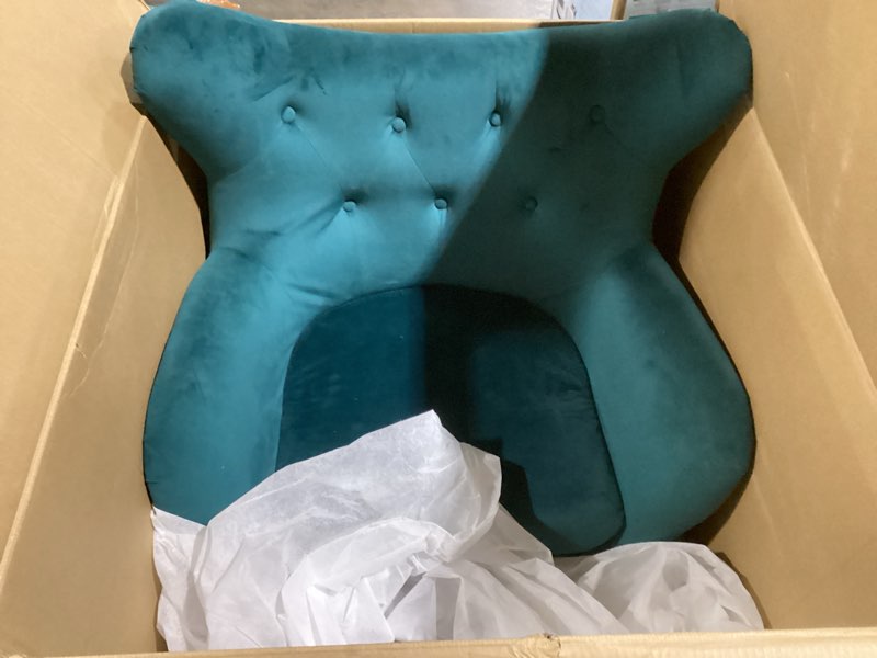Condition photo showing New/Like New for possibly incomplete  , missing legs ,mae green tufted wingback armchair
