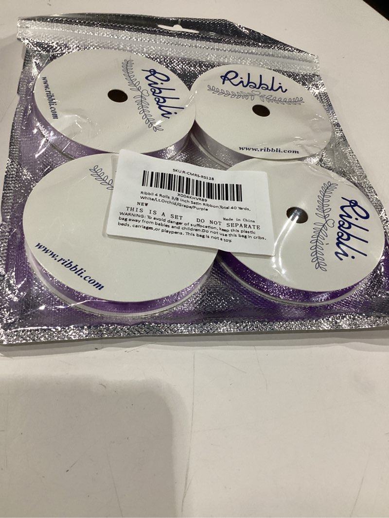 Condition photo showing New/Like New for ribbli purple satin ribbon 3/8 inch x 4 rolls total 40 yards-white lavender purple ribbon for gift wrapping craft wedding decoration purple 3/8 inch