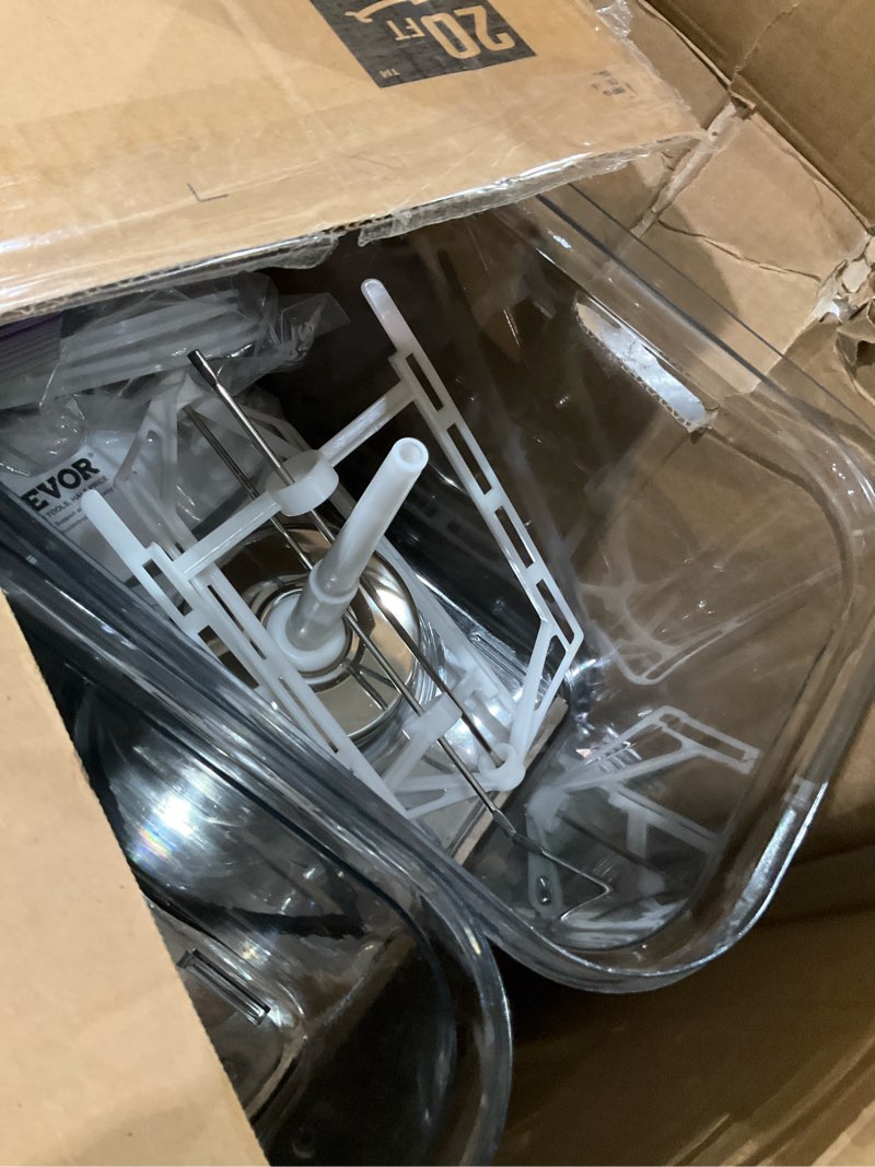 Condition photo showing As Is for vevor commercial beverage dispenser, 2 tanks 18 l / 19 qt per tank juice dispenser, 370w stainless steel ice tea drink machine with 45°f-54°f cooling temperature, for cold drink restaurant bar party 2 tanks x 18l