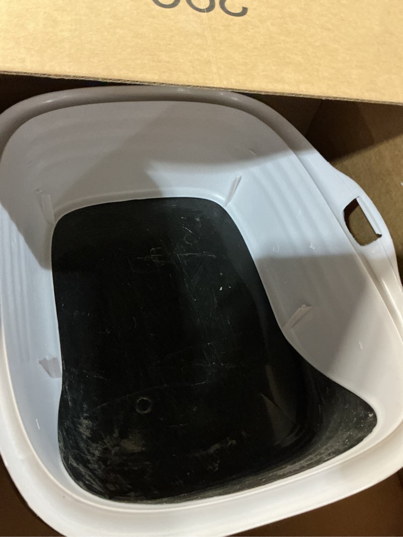 Condition photo showing As Is for arm & hammer rimmed cat litter box with high sides and microban, made in usa pearl white/ dark gray standard
