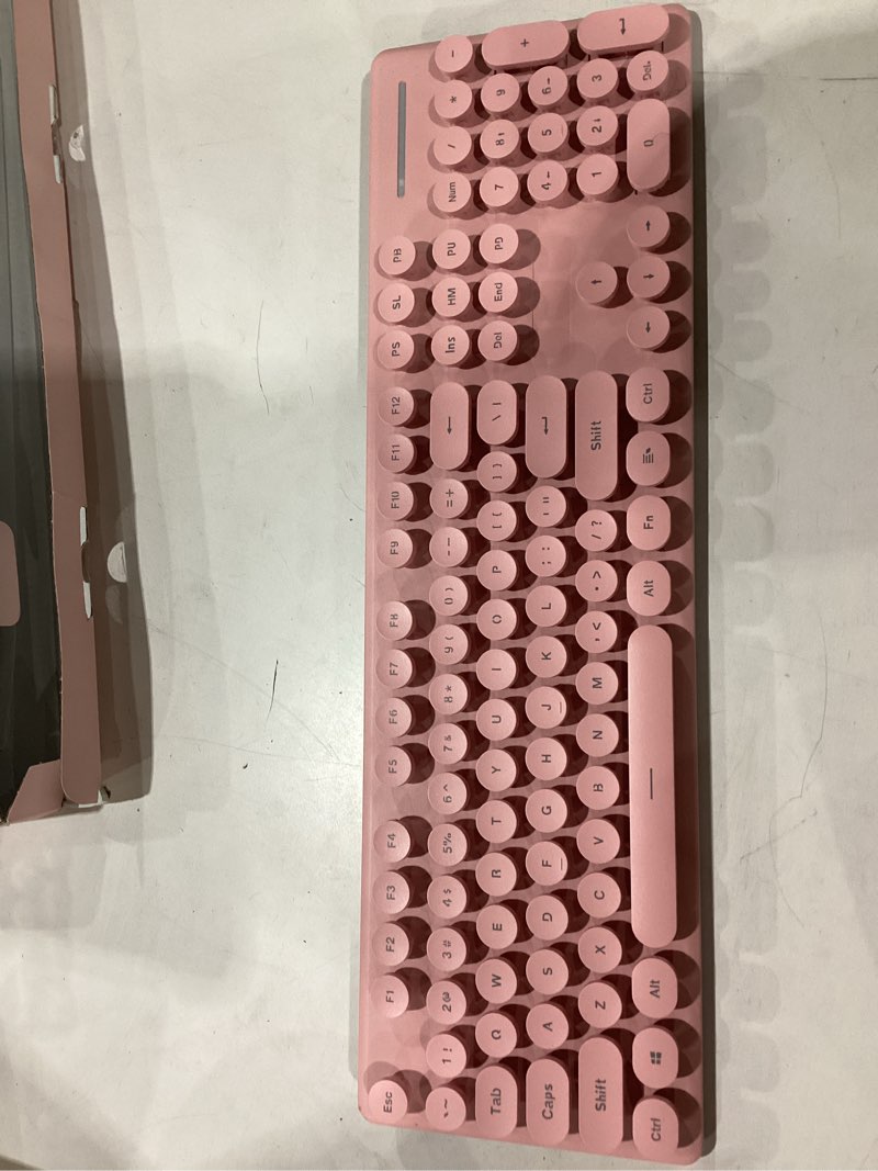 Condition photo showing As Is for *incomplete* wireless keyboard and mouse combo, full size compact quiet wireless keyboard and mouse set 2.4g ultra-thin sleek design for windows, computer, desktop, pc, notebook, laptop,round keys pink