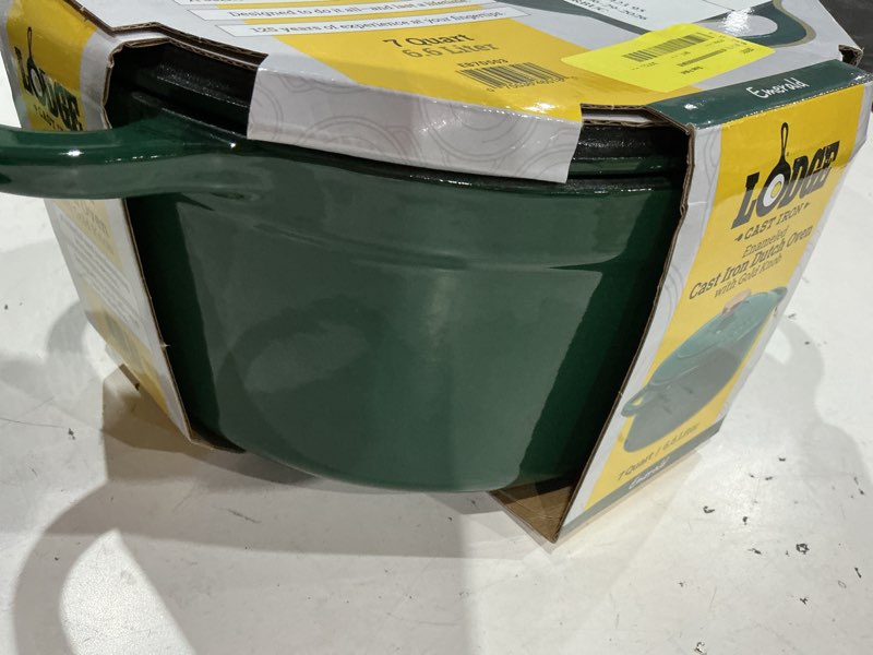 Condition photo showing As Is for lodge 7 quart emerald enamel cast iron dutch oven