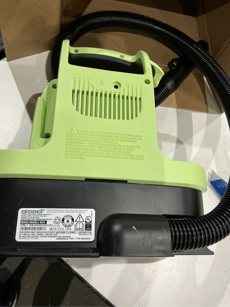 Condition photo showing As Is for bissell little green mini cordless portable carpet and upholstery deep cleaner, car/auto detailer, with hydrorinse self-cleaning tool and 4" tough stain tool, 4015