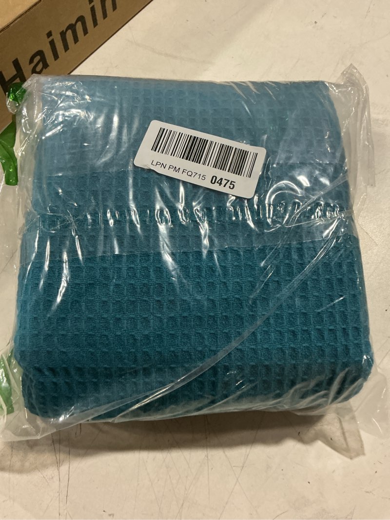 Condition photo showing Good Condition for 100% cotton blankets for bed - waffle weave blankets for summer, lightweight and breathable soft woven blanket for spring (teal, throw (50" x 60")) teal throw (50" x 60")