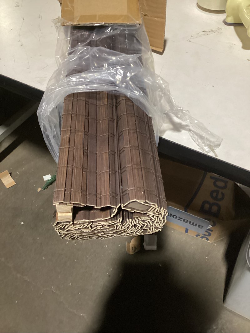 Condition photo showing Good Condition for SEEYE Cordless Bamboo Roman Shades, Blackout Natural Bamboo Blinds for Indoor Windows, Roll Up Blind Privacy Shade for Home, Office, Door, UV Resistant & Easy to Install, 26" W x 64" H, Brown Privacy - Brown 26"W x 64"H