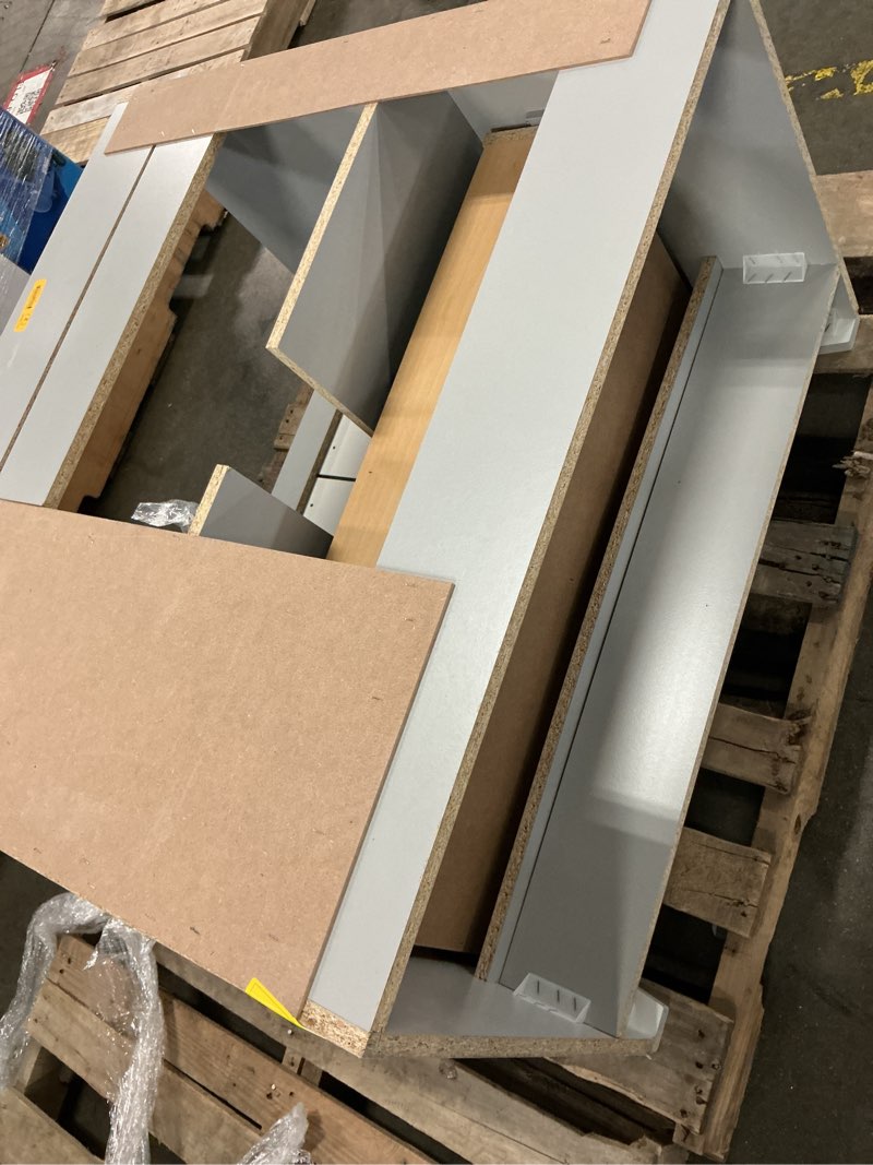 Condition photo showing As Is for style selections meera 36-in light gray bathroom vanity base cabinet without top