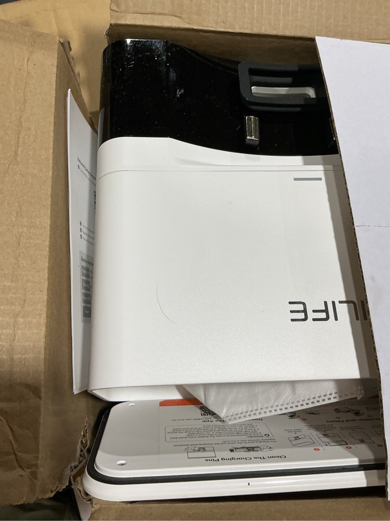 Condition photo showing As Is for ilife a12 pro robot vacuum and mop combo, self emptying station for 60 days, lidar navigation, home mapping, no-go zones, 2.4g wifi/app/alexa/remote control, for hard floors, 110v