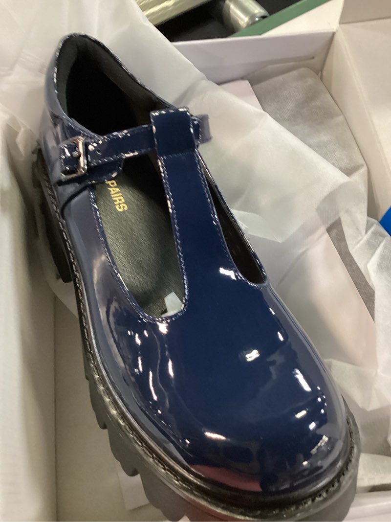 Condition photo showing New/Like New for dream pairs women's t-strap mary jane shoes low platform chunky block heels closed toe work pumps comfortable round toe dress wedding party shoes 9 navy