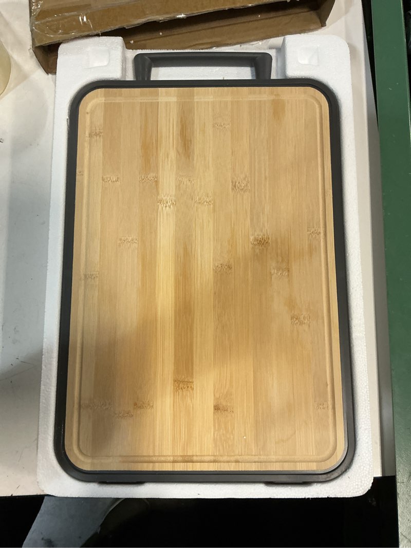 Condition photo showing New/Like New for Large Double Sided Bamboo Wood & Stainless Steel Cutting Board - Flip Design for Meal Prep, Steel for Raw Meats, Wood for Fruit & Veggies | Multipurpose Surface for Cooking (15.75" x 11")