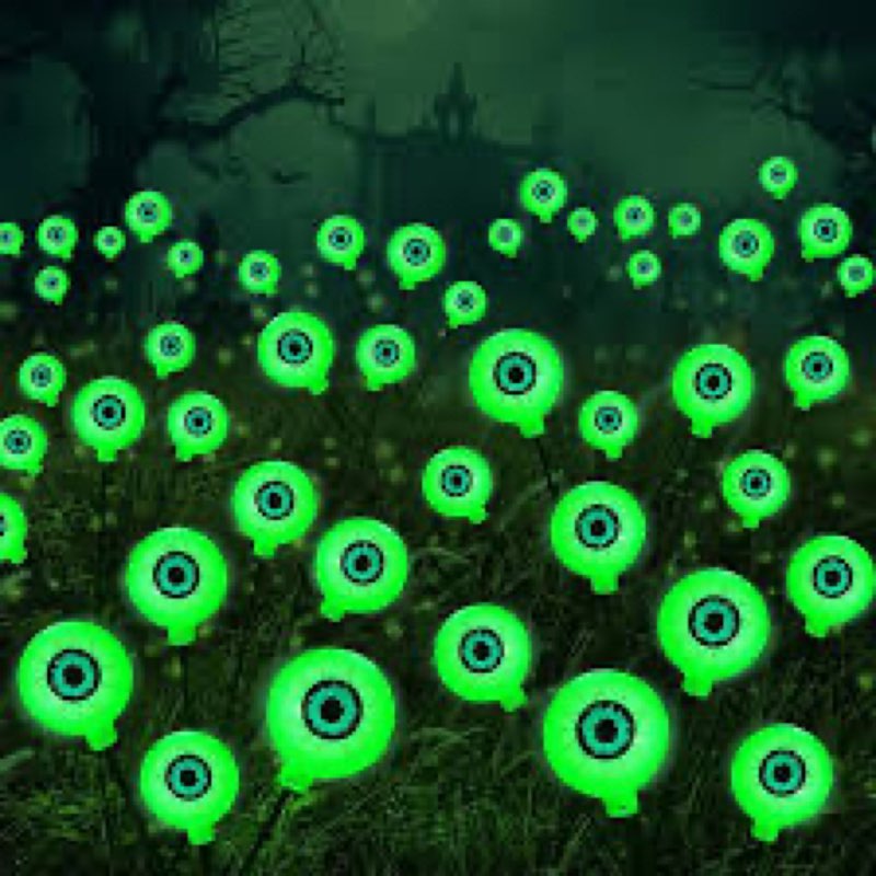joyin halloween decorations outdoor solar scary eyeball lights, 8 pcs 48leds green pathway yard stak