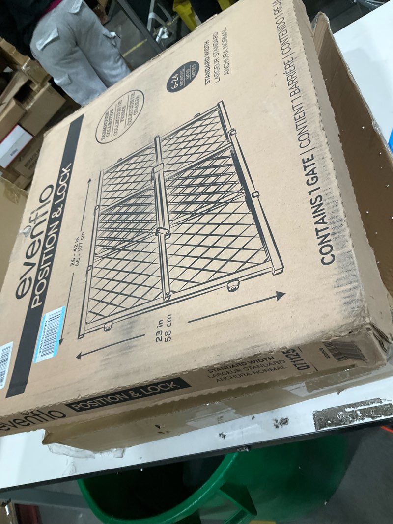 Condition photo showing As Is for Position & Lock Adjustable Wood Baby Gate (Farmhouse Collection)