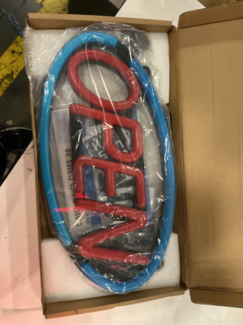 Condition photo showing New/Like New for brittech 24'' x 12'' ultra bright led neon open sign - remote controlled - get your business seen day or night (blue/red) 24'' x 12'' blue/red
