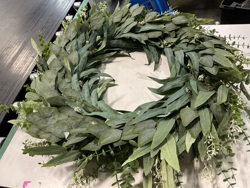 Condition photo showing Good Condition for 26" eucalyptus wreath for front door - large artificial greenery outdoor wreath for porch, window,farmhouse,home,holiday,hanging decor- spring, summer, fall, all seasons (green) 26" green