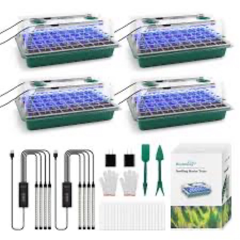 blumway seed starter tray with grow light,4 pack 160 cells seedling tray with humidity dome/indoor g
