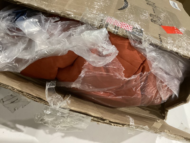 Condition photo showing As Is for Menghomeus Burnt Orange Comforter Set Queen Gold Floral Comforter Terracotta Botanical Bedding Sets Soft Microfiber Thanksgiving Bed Comforter Set for All Season (1 Comforter, 2 Pillowcases) Queen Terracotta