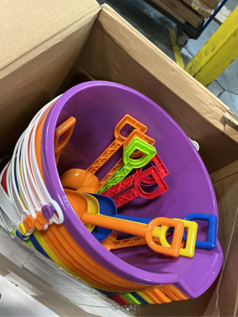 Condition photo showing Good Condition for 12 set beach sand buckets and shovels set includes 9 inch large sand buckets and shovels beach pails toys for kids for summer theme party favors summer game (6 colors) 6 colors 12