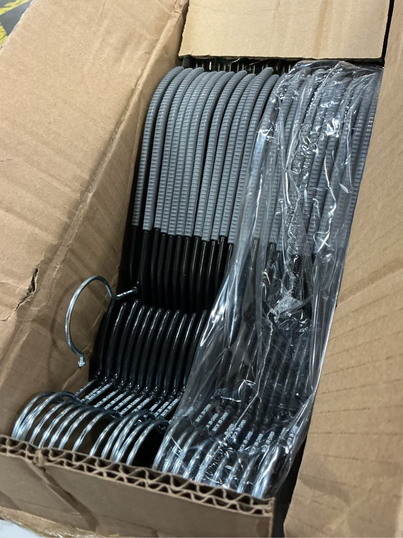 Condition photo showing Good Condition for Heavy Duty Plastic Hangers 50 Pack with Non-Slip Design,0.2 Inches Thick,360°Swivel Hook Space Saving Organizer for Bedroom Closet,Shirts,Pants,Strong Enough for Coat(Black- S Shaped)