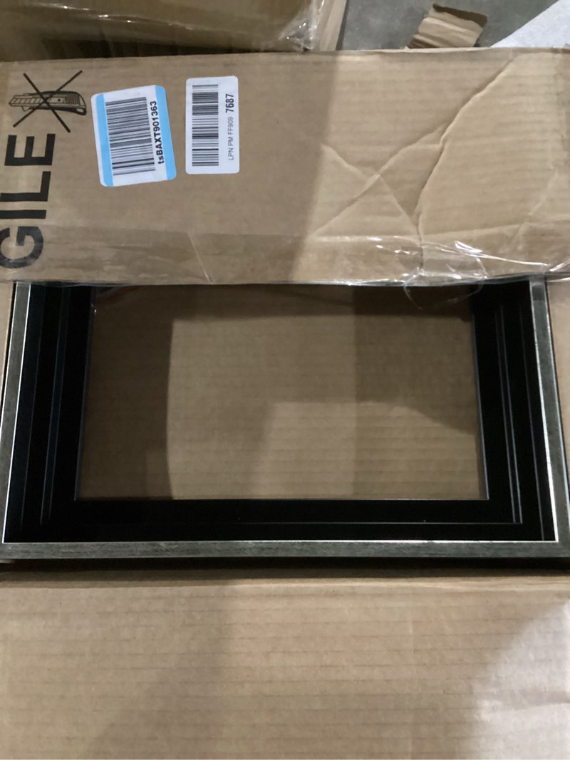Condition photo showing As Is for mcs canvas float frames 12x12 frame, black & silver square frame for finished canvases, vertical & horizontal wall hanging for canvas paintings (1-pack) deep frame 12x12 black & silver