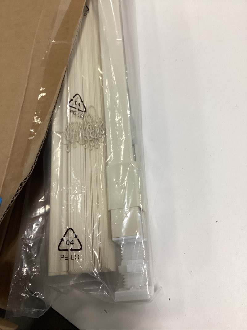 Condition photo showing Good Condition for LazBlinds No Tools No Drill 1" Vinyl Mini Blinds, Cordless Blinds for Windows, Light Filtering Horizontal Window Blinds & Shades, 28" W x 64" H, Cream Cordless-cream 28" W x 64" H