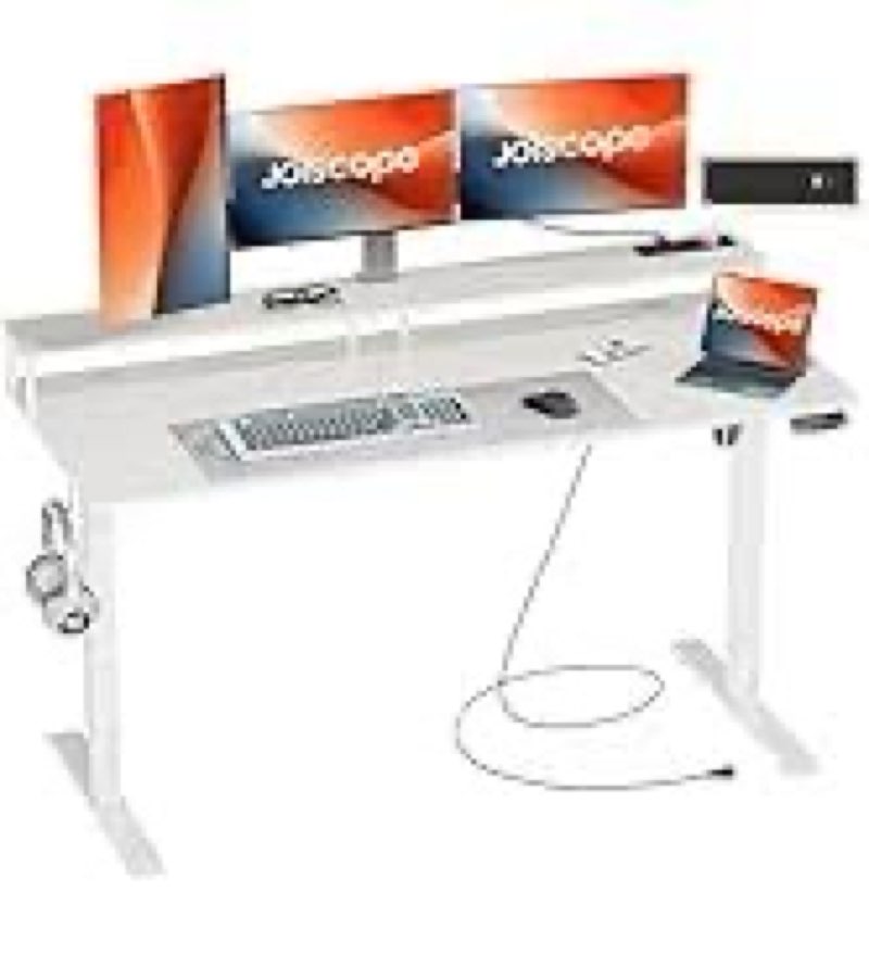 JOISCOPE 48 x 24 inch Adjustable Electric Standing Desk (3AC, USB, Type-C) with 2 Memory Heights, 25 mm/s Lift Speed, Gaming Study Drafting Sit Stand Desk for Home Office Bedroom, Black ?Classic?48 inches Black