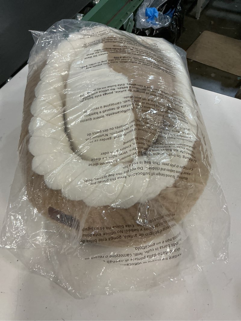 Condition photo showing Good Condition for hollypet cat bed for indoor cats kitty beds, round washable fluffy small dog bed, soft cozy plush pet beds for puppy and kitten with non-slip bottom (20" diameter, oatmeal) 20"l x 20"w x 10"th oatmeal and white