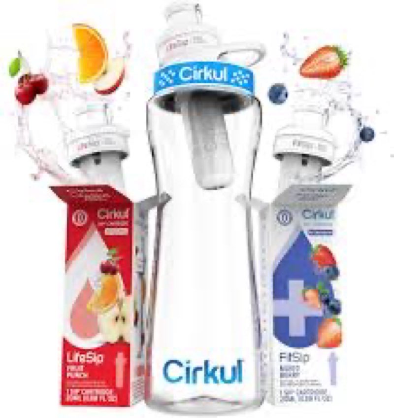 Cirkul 22 oz Plastic Water Bottle Starter Kit with Blue Lid With 1 Fruit Punch & 1 Mixed Berry Cartr
