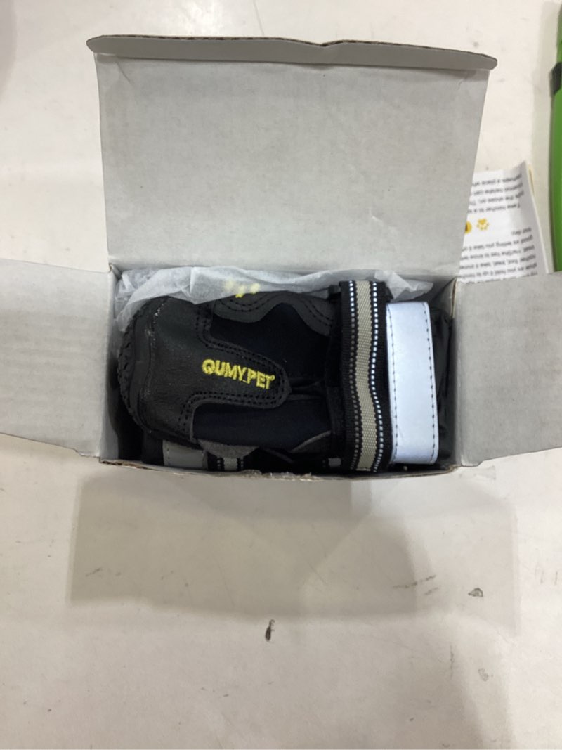 Condition photo showing Good Condition for QUMY Dog Shoes for Large Dogs, Medium Dog Boots & Paw Protectors for Winter Snowy Day, Summer Hot Pavement, Water-Resistant in Rainy Weather, Outdoor Walking, Indoor Hardfloors Skid-Resistant Sole Black Size 3: 2.0''x2.5''(W*L) (Pack of 4)